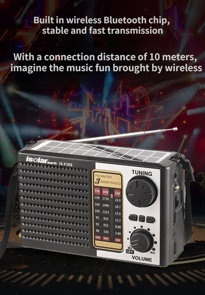 Wireless BT Speaker w/LED Light FM/AM/SW Radio Solar Charger Emergency Full Band High Sensitive