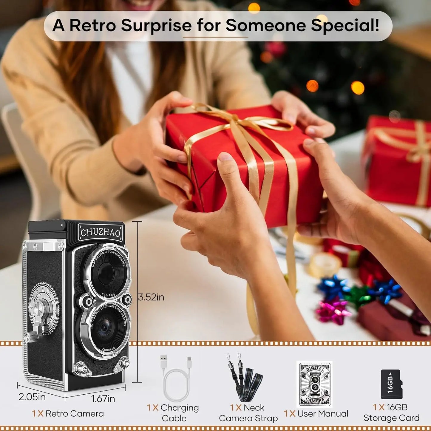 Mini Retro Digital Camera with 1.54inch Screen 1080p Video 12MP Photos Compact Vintage Portable for Birthday Gift