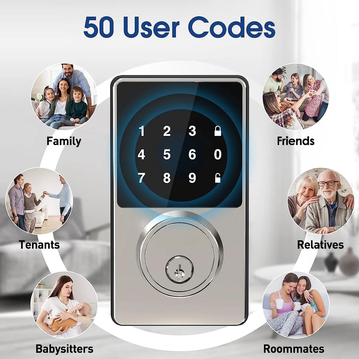 Touch screen fingerprint dual unlock intelligent electronic door lock password/APP remote control 50 sets of user codes self installing anti-theft door lock for household and commercial use
