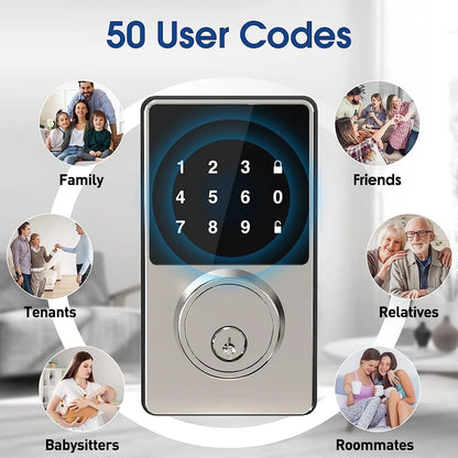 Touch screen fingerprint dual unlock intelligent electronic door lock password/APP remote control 50 sets of user codes self installing anti-theft door lock for household and commercial use