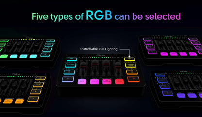 Console de mixage RGB 4 canaux AmpliGame SC3 Pro avec interface XLR/USB et alimentation fantôme 48 V pour jeux/podcasts/YouTube (certifiée Discord/OBS)