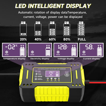 LCD-Display 6A/12V Blei-Säure-Batterie Intelligentes Ladegerät zur Reparatur von Auto- und Motorradbatterien 