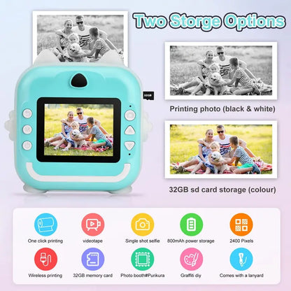 Kids Instant Print Camera 1080P HD Mini Digital Video Camera with Thermal Paper Outdoor Toys