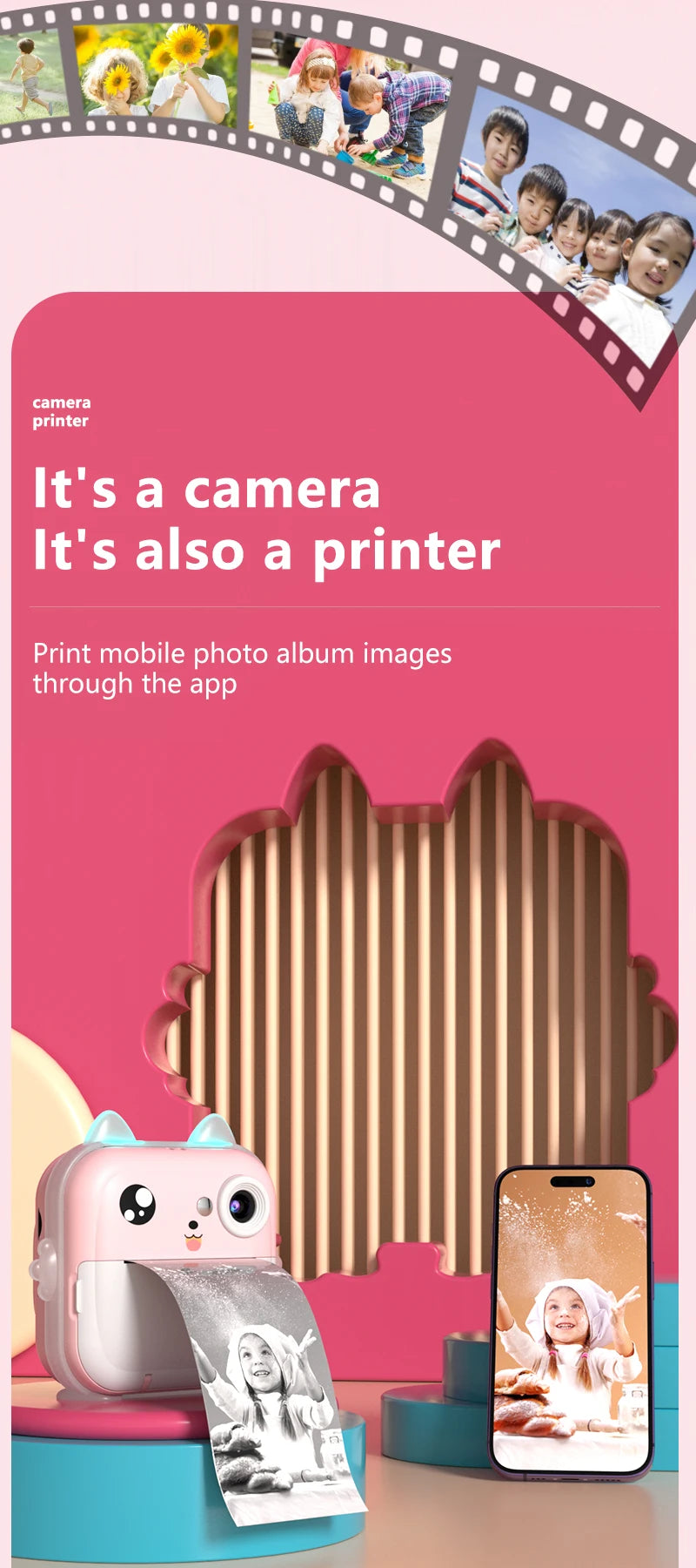 Kids Instant Print Camera 1080P HD Mini Digital Video Camera with Thermal Paper Outdoor Toys