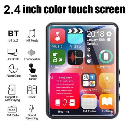 4GB Built-in Bluetooth MP4 Player 2.4 Inch IPS Touch Screen, Supports TF Card Hi-Res Audio with FM/E-book/Recorder