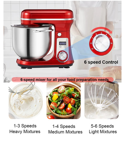 1200W 6L Stand Mixer with Blender & Dough Hook Quiet DC Motor 6-Speed Control,Splash-Proof Design for Baking/Whipping (UK/EU Plug)