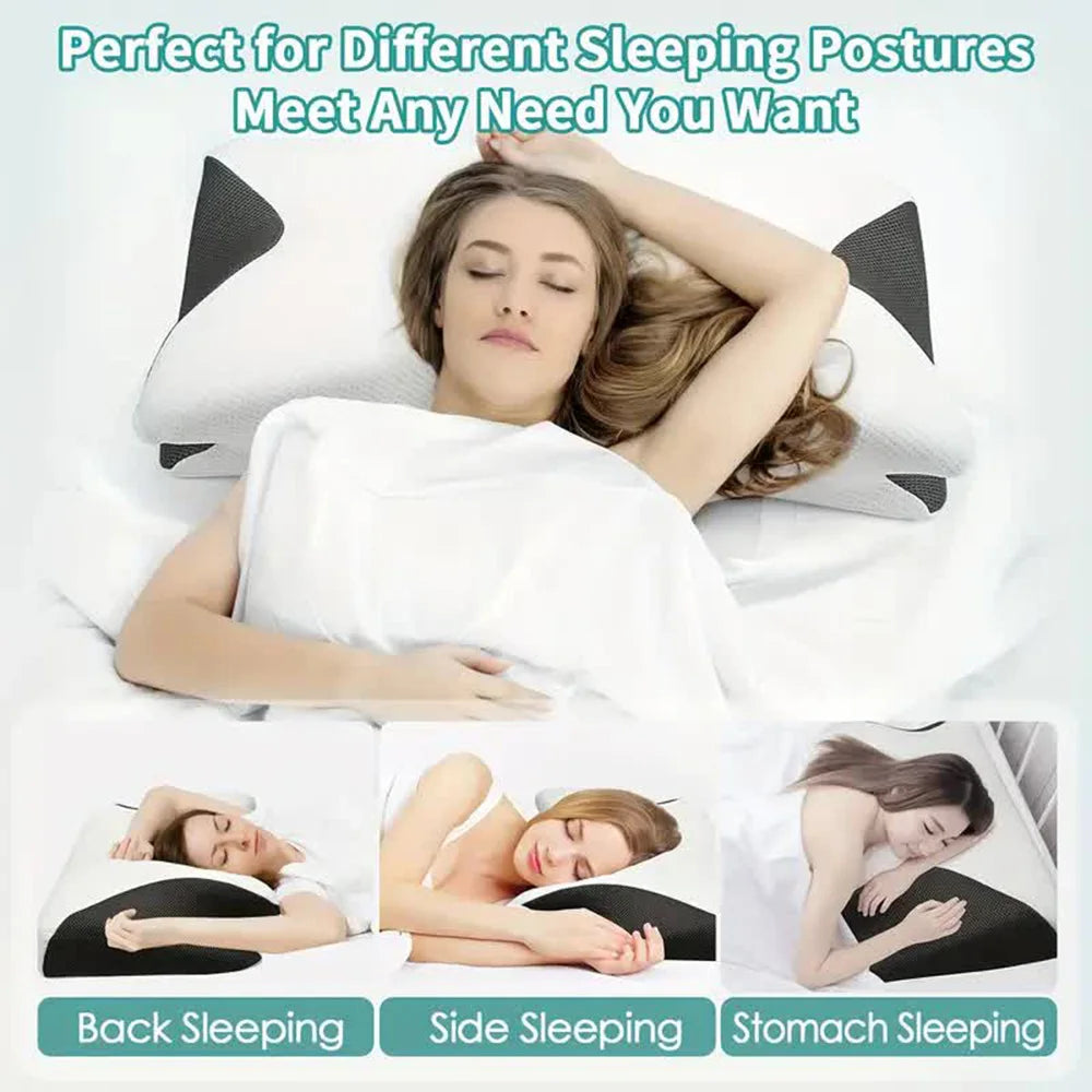 Butterfly Sleep Memory Cotton Neck Pillow with Slow Rebound Butterfly Design, Detachable Pillowcase (Suitable for Office/Travel)
