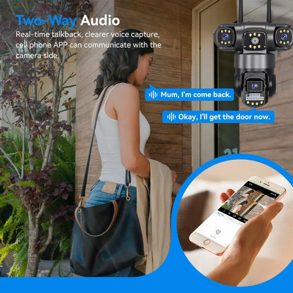 6K 12MP WiFi Outdoor Security Camera Triple Lenses Triple Screens IP66 Waterproof Night Vision CCTV Video Monitor Motion Detection