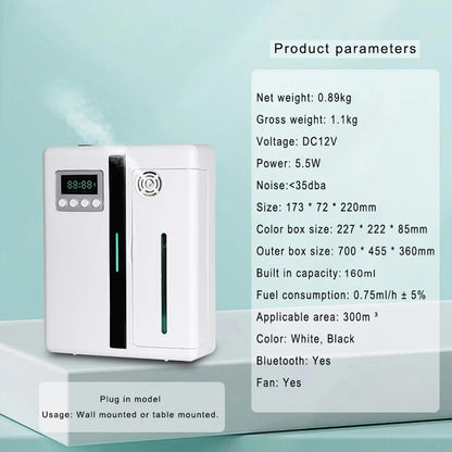 Machine d'aromathérapie murale intelligente Bluetooth 160 ml, grande capacité, système de parfum pour hall d'hôtel/maison, prend en charge le contrôle de la minuterie par application