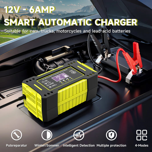LCD-Display 6A/12V Blei-Säure-Batterie Intelligentes Ladegerät zur Reparatur von Auto- und Motorradbatterien 