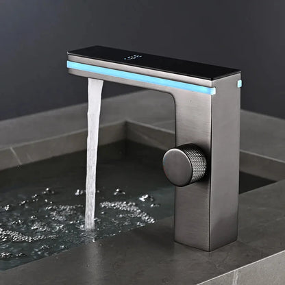 Intelligent LED digital display basin faucet brass basin hot and cold mixing valve temperature display bathroom basin faucet