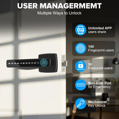 Smart Fingerprint Door Lock Keyless Entry with APP/Keypad/IC Card for Home Hotel Office Front Door