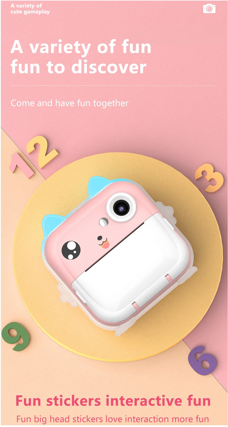 Kids Instant Print Camera 1080P HD Mini Digital Video Camera with Thermal Paper Outdoor Toys
