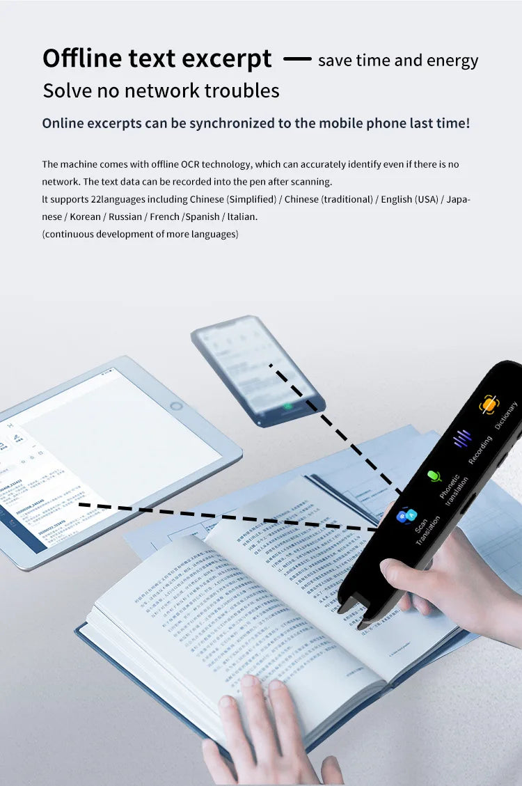 123-Language Smart Pen Offline Textbook Scanner & English Dictionary with Voice Translation