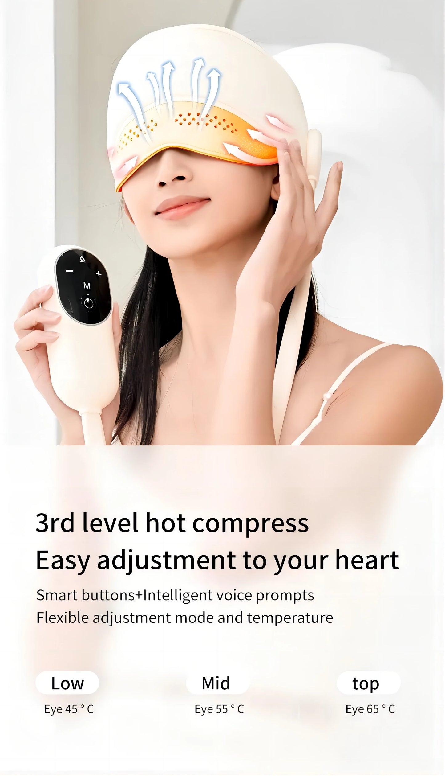 Compresse chaude en graphène, masseur intelligent pour la tête et les yeux, pétrissage par pression + compresse chaude à température constante, appareil d'aide au sommeil pour une relaxation profonde