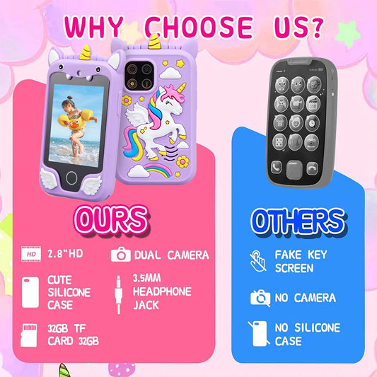 Unicorn Kids Smartphone Toy Touchscreen Camera MP3 Player Educational Gift Age 3-8 Years
