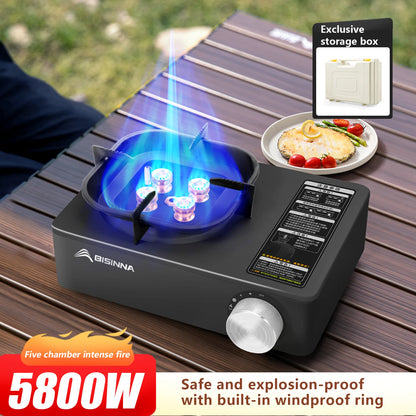 5800W High-Power Portable Camping Gas Stove Windproof Outdoor Burner for Hiking/Picnic