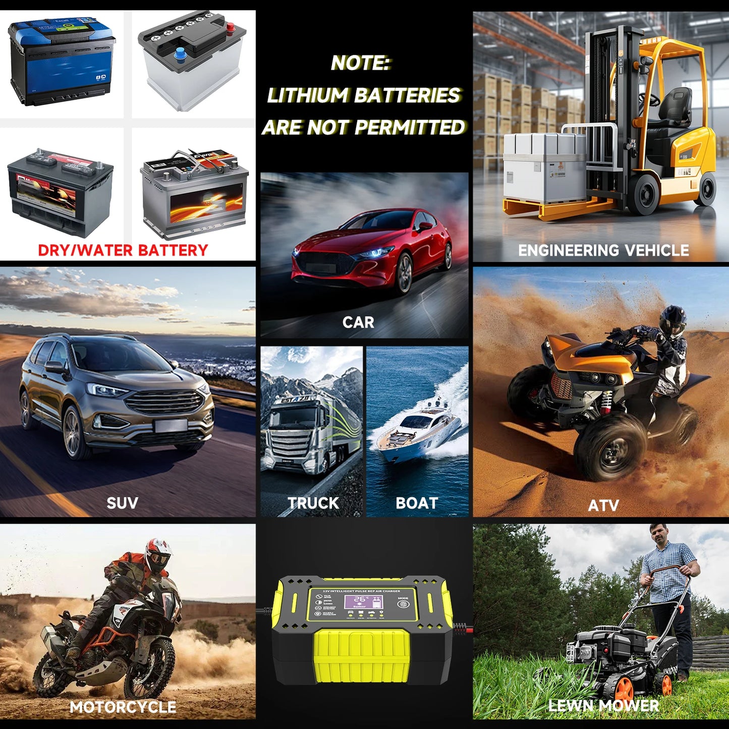 LCD-Display 6A/12V Blei-Säure-Batterie Intelligentes Ladegerät zur Reparatur von Auto- und Motorradbatterien 
