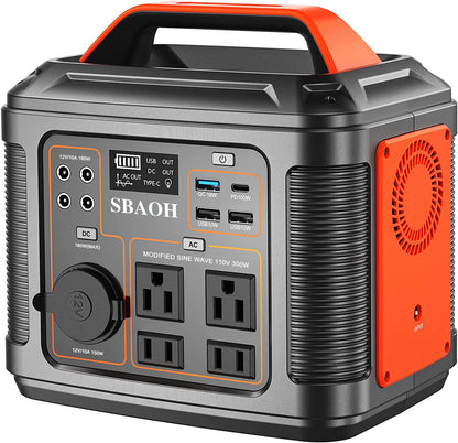 300W/296Wh Solar Generator 110V Pure Sine Wave AC+PD60W Fast Charging Camping Emergency Power Supply (Suitable for CPAP/Car Refrigerator)