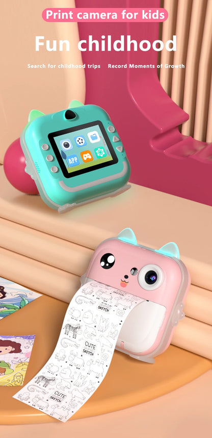 Kids Instant Print Camera 1080P HD Mini Digital Video Camera with Thermal Paper Outdoor Toys