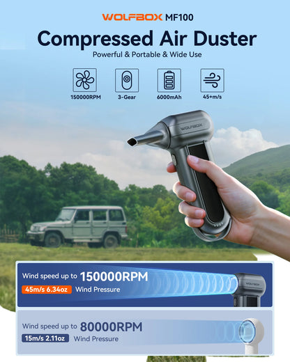 150,000RPM Cordless Electric Air Duster Rechargeable Brushless Motor Blower with 3-Speed Adjustable 45m/s Turbo Wind for PC/Keyboard/Car/Home Cleaning