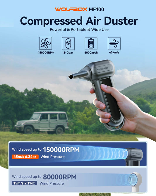150,000RPM Cordless Electric Air Duster Rechargeable Brushless Motor Blower with 3-Speed Adjustable 45m/s Turbo Wind for PC/Keyboard/Car/Home Cleaning
