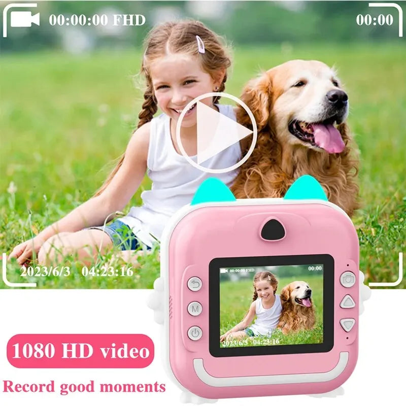 Kids Instant Print Camera 1080P HD Mini Digital Video Camera with Thermal Paper Outdoor Toys
