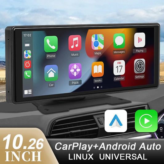 ‌10.26" Universal Car Radio Wireless CarPlay & Android Auto IPS Touch Screen Bluetooth/USB/AUX Multimedia Video Player HD Mirror Link GPS Navigation