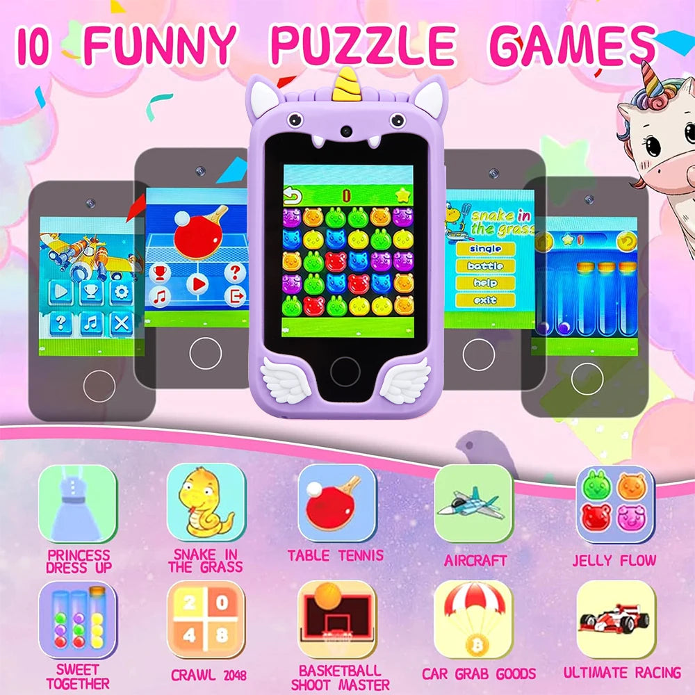 Unicorn Kids Smartphone Toy Touchscreen Camera MP3 Player Educational Gift Age 3-8 Years