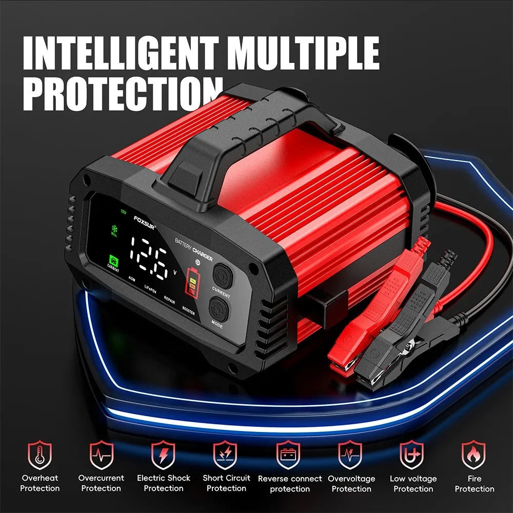 Chargeur intelligent V-24 V 25 A/15 A pour batteries de voiture/moto, plomb-acide/AGM/GEL/LiFePO4, réparation par impulsions