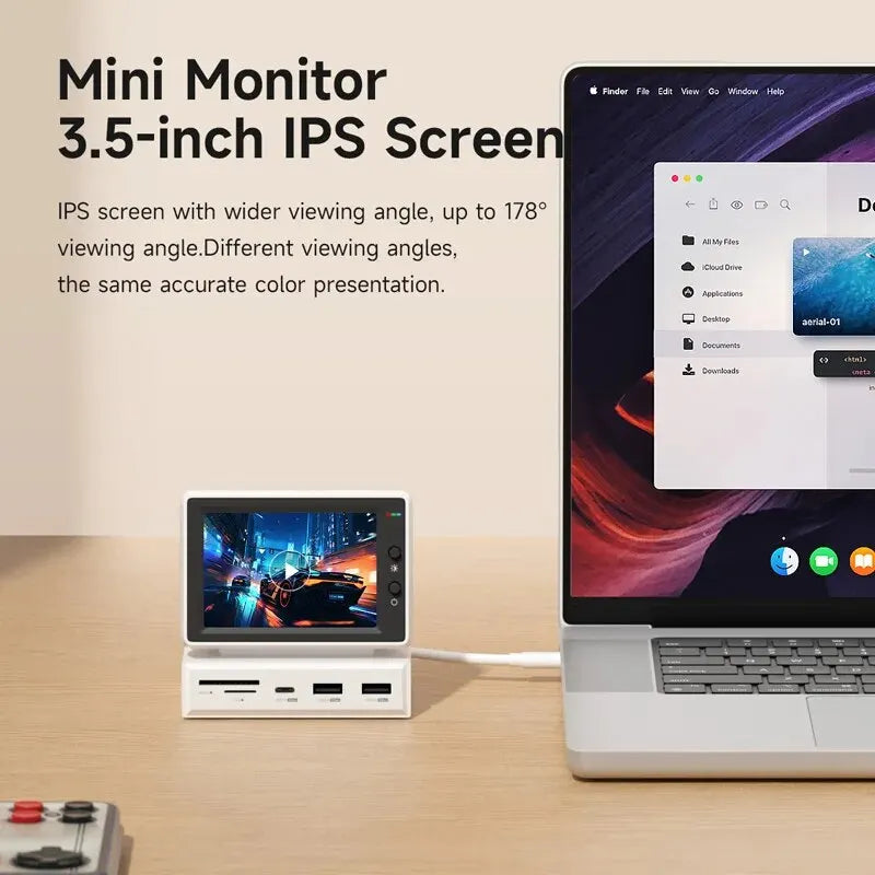 3.5inch IPS AIDA64 PC Monitor Mini CPU/GPU/HDD Real-Time Display with USB-C Hub for Windows/Mac/Linux