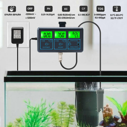 Tuya Smart WiFi Water Quality Tester 5-in-1 PH/Temp/TDS/EC/ORP Monitor for Aquariums Hydroponics & Pools High Precision with APP Remote Analysis