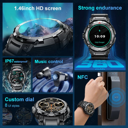 Montre connectée NFC 2 en 1 avec casque, appels musicaux locaux, moniteur de santé, montre de sport étanche IP68
