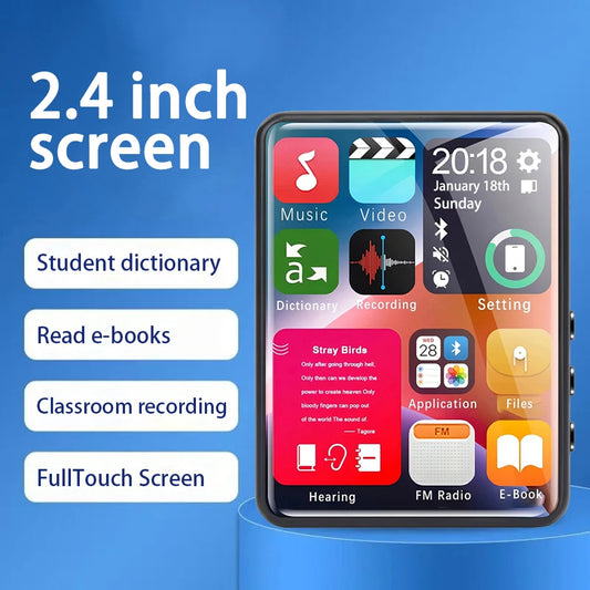 4GB Built-in Bluetooth MP4 Player 2.4 Inch IPS Touch Screen, Supports TF Card Hi-Res Audio with FM/E-book/Recorder