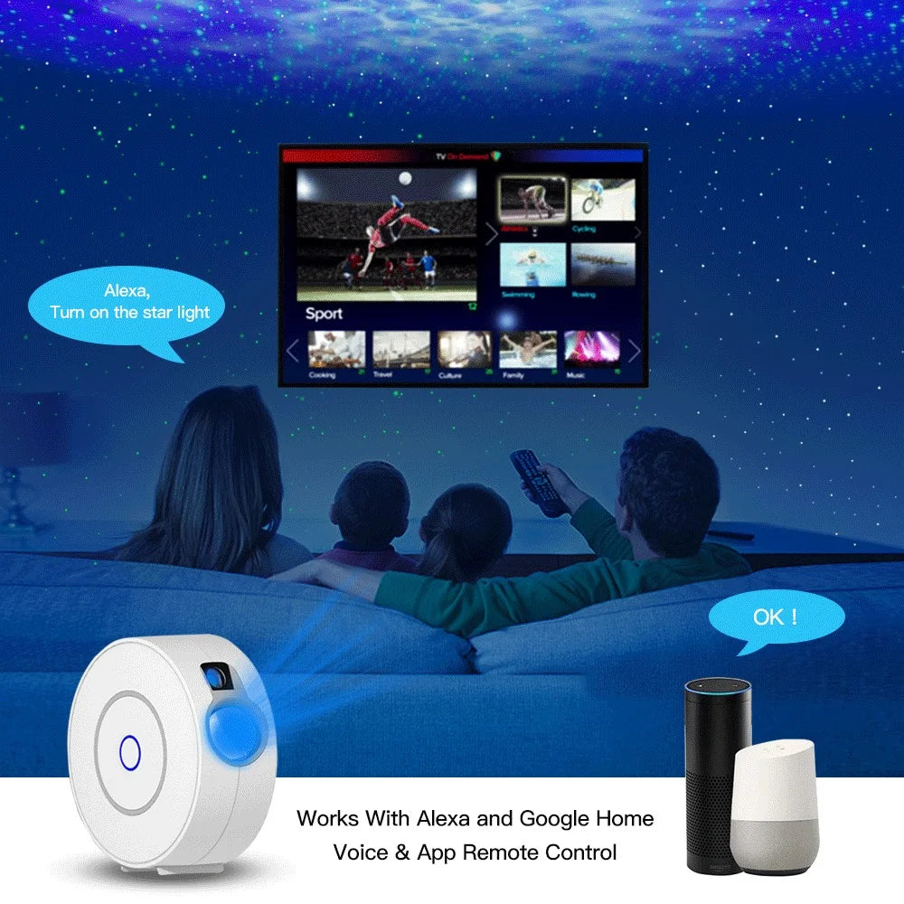 Tuya WiFi Star Projector Smart Voice Control with App Adjustment HD Galaxy Light for Home Decor & Gifts