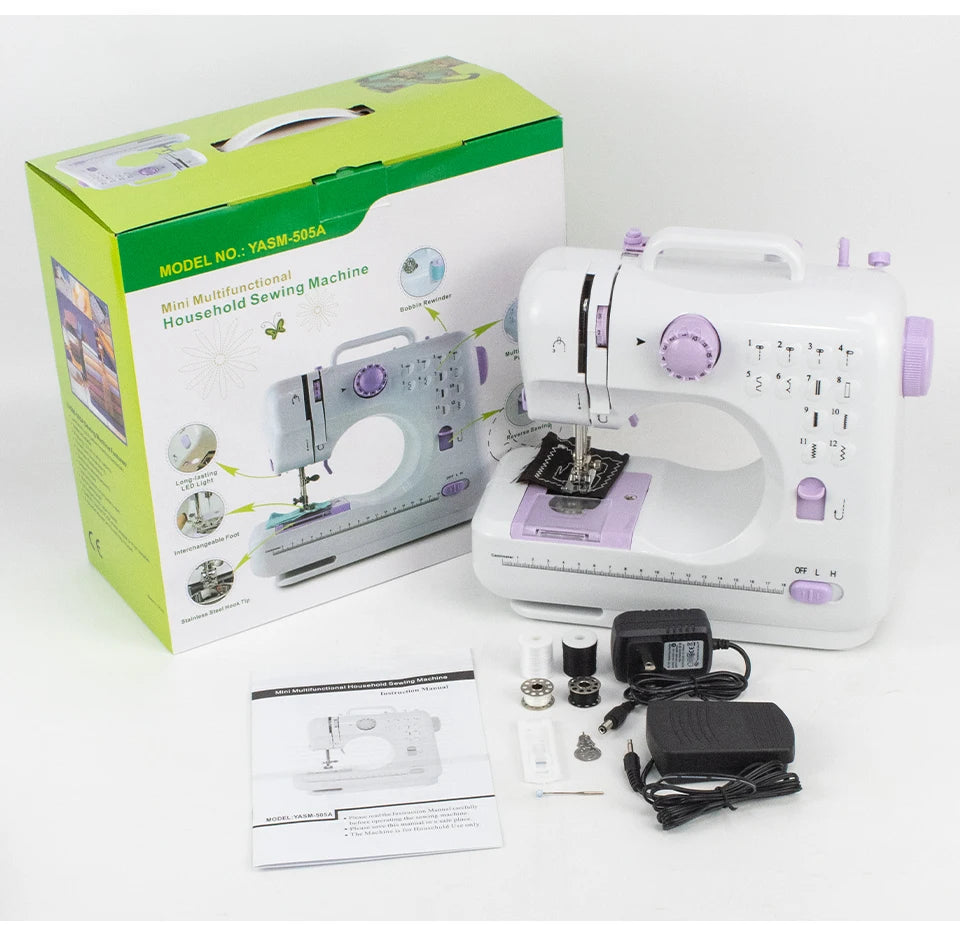 Intelligent speed regulation electric sewing machine, home small 12 thread patterns+LED lighting, travel portable DIY hand tools