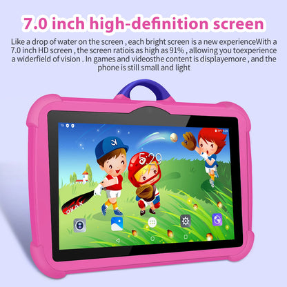 7" Kids Tablet 4GB/64GB Android Quad-Core Learning Pad with Cartoon Design & Edu Games