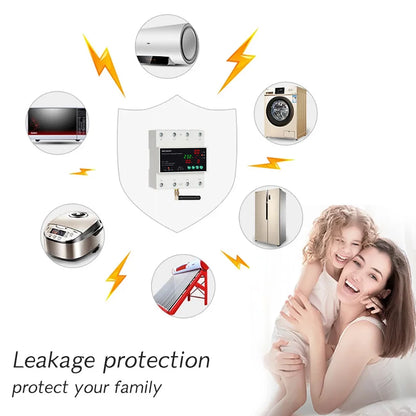 Tuya WiFi Smart 4P 100A Three-Phase Over-Voltage Protector with Auto Reclose Prepaid Energy Meter & Voice Control