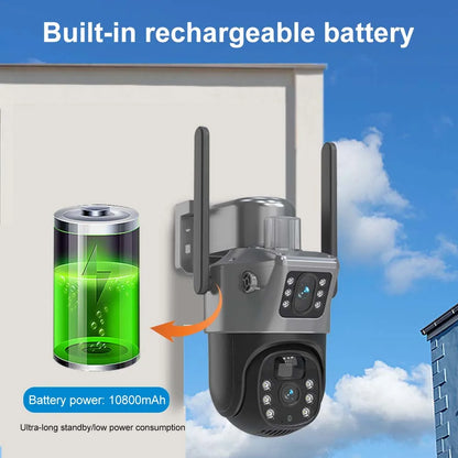 8MP 4K Solar PTZ Camera Dual Lens WiFi/4G Outdoor Security IP Cam with 8000mAh Battery & PIR Motion Detection