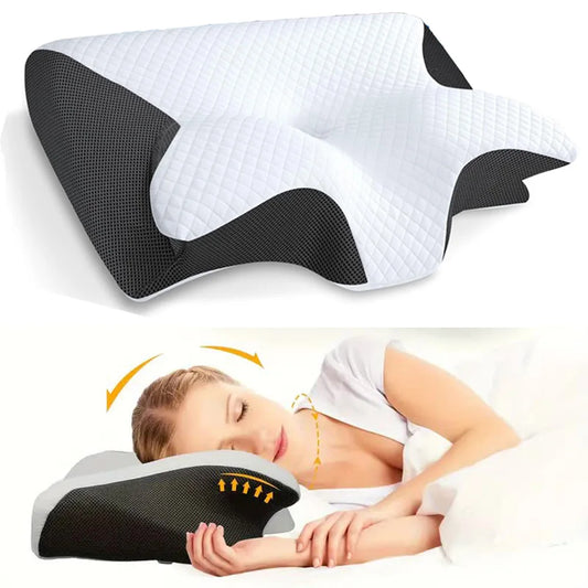 Butterfly Sleep Memory Cotton Neck Pillow with Slow Rebound Butterfly Design, Detachable Pillowcase (Suitable for Office/Travel)