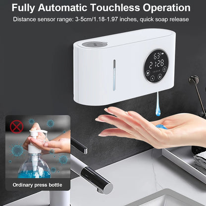 Distributeur automatique de savon mural, désinfectant pour les mains, distributeur de savon mousse sans contact, écran LED, distributeur de savon 500 ml 