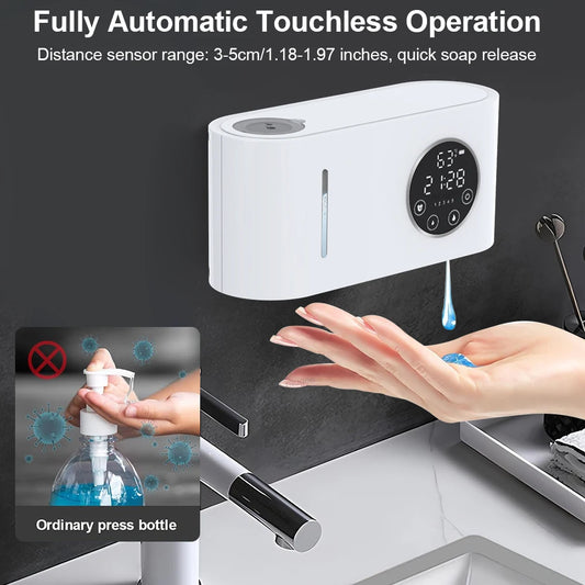 Distributeur automatique de savon mural, désinfectant pour les mains, distributeur de savon mousse sans contact, écran LED, distributeur de savon 500 ml 