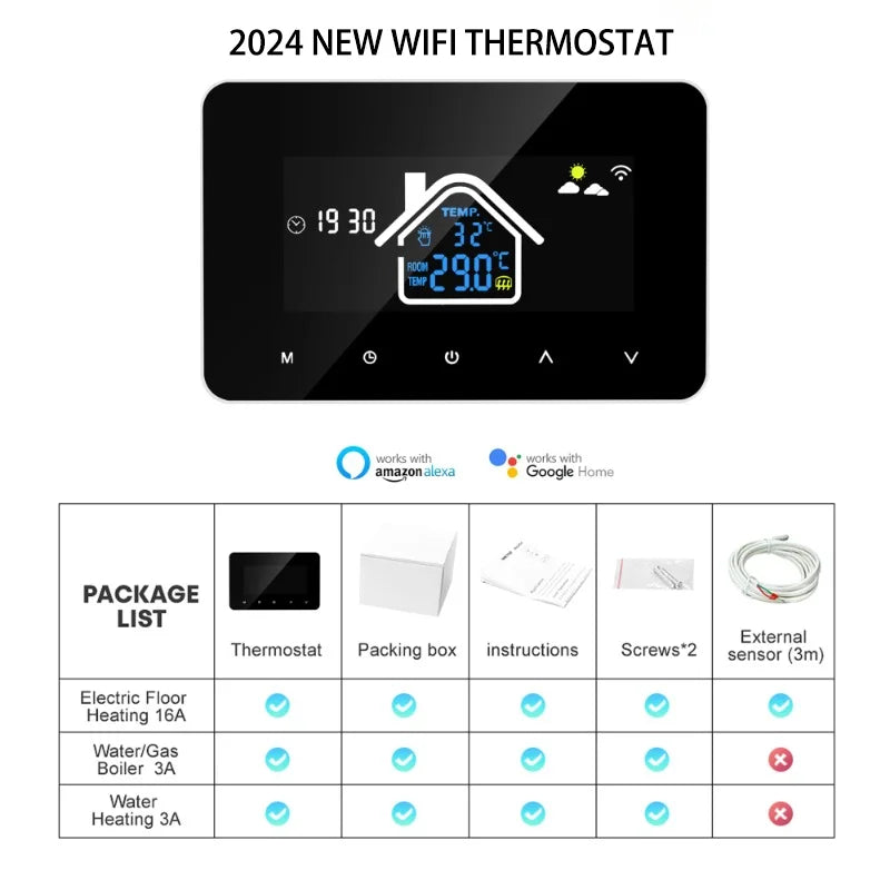 Electric floor heating, plumbing, LCD display screen, intelligent temperature controller, Tuya WiFi temperature controller
