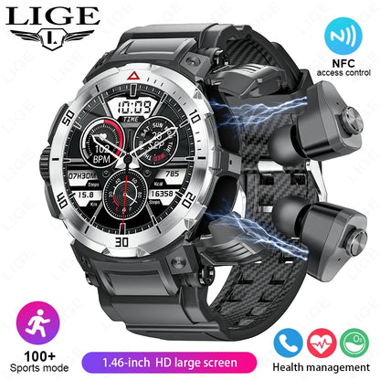 Montre connectée NFC 2 en 1 avec casque, appels musicaux locaux, moniteur de santé, montre de sport étanche IP68