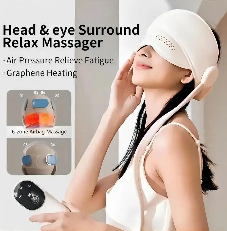 Compresse chaude en graphène, masseur intelligent pour la tête et les yeux, pétrissage par pression + compresse chaude à température constante, appareil d'aide au sommeil pour une relaxation profonde