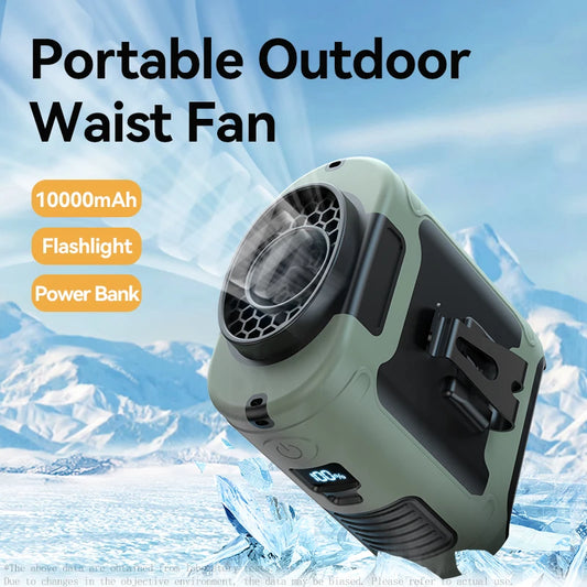 Ventilateur de taille portable à suspendre au cou avec bande de vent puissante, alimentation portable 2KmAh, éclairage LED