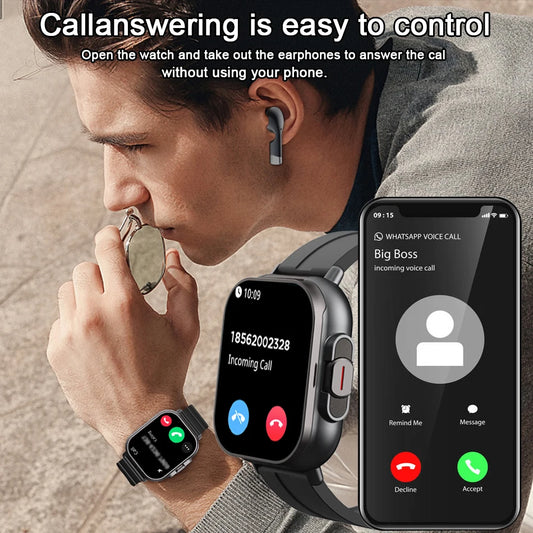 Smart Watch Bluetooth Call Men's Watch GPS Tracking Heart Rate Monitor Smart Watch 2-in-1 Earphones Play Music Smart Watch