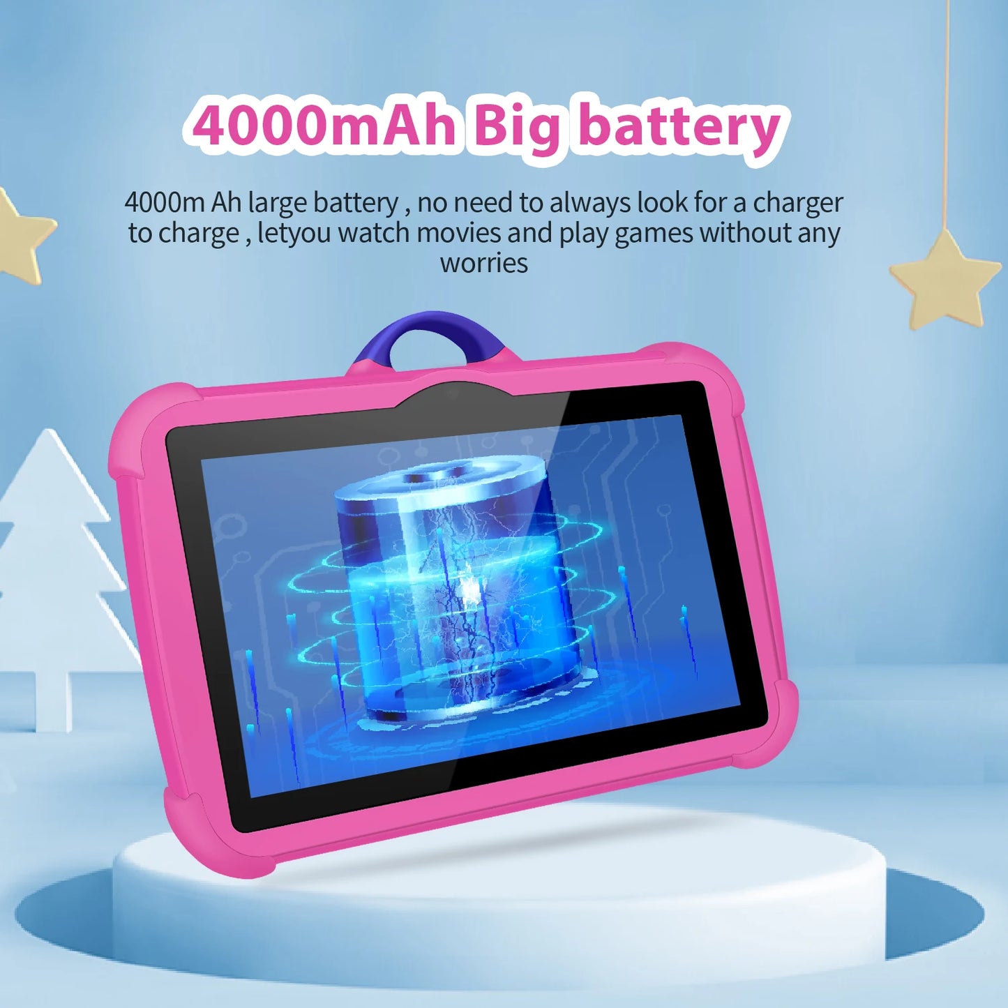 7" Kids Tablet 4GB/64GB Android Quad-Core Learning Pad with Cartoon Design & Edu Games