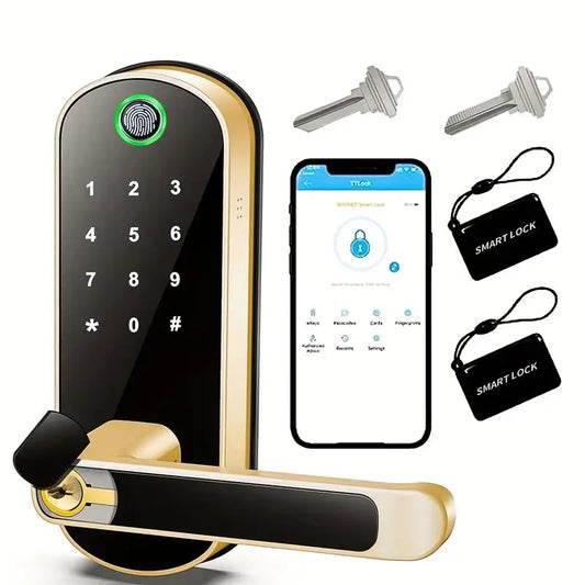 WiFi Fingerprint Smart Door Lock APP Remote Control & Touchscreen Keypad Anti-Theft Metal Housing Compatible with Alexa/Tuya