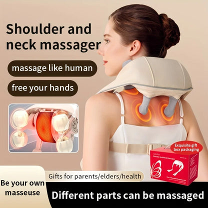 Electric Heated Shiatsu Neck Massager Kneading for Back/Shoulder Pain Relief Car Home Use